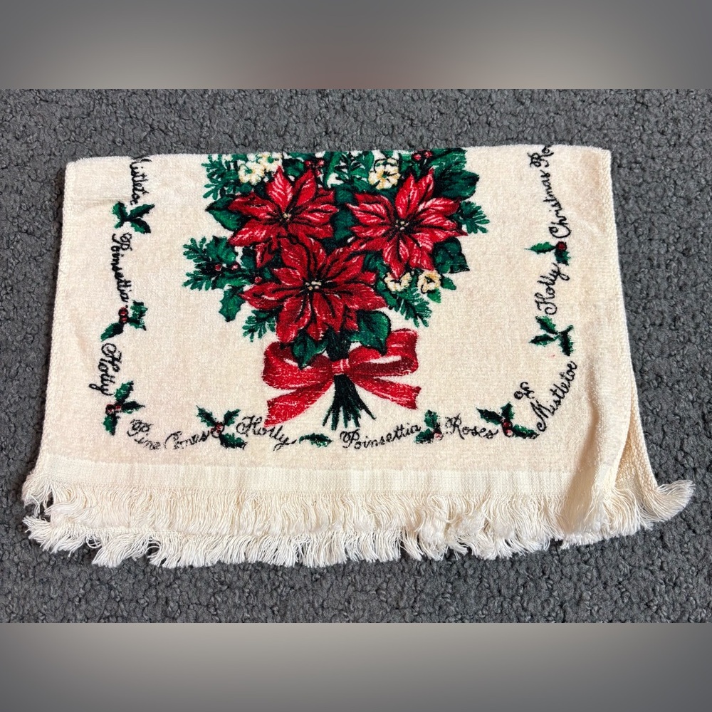 Vintage Poinsettia Cotton Terry Dish Towel Kitchen Holiday Walmart 14.5” x 11.25
